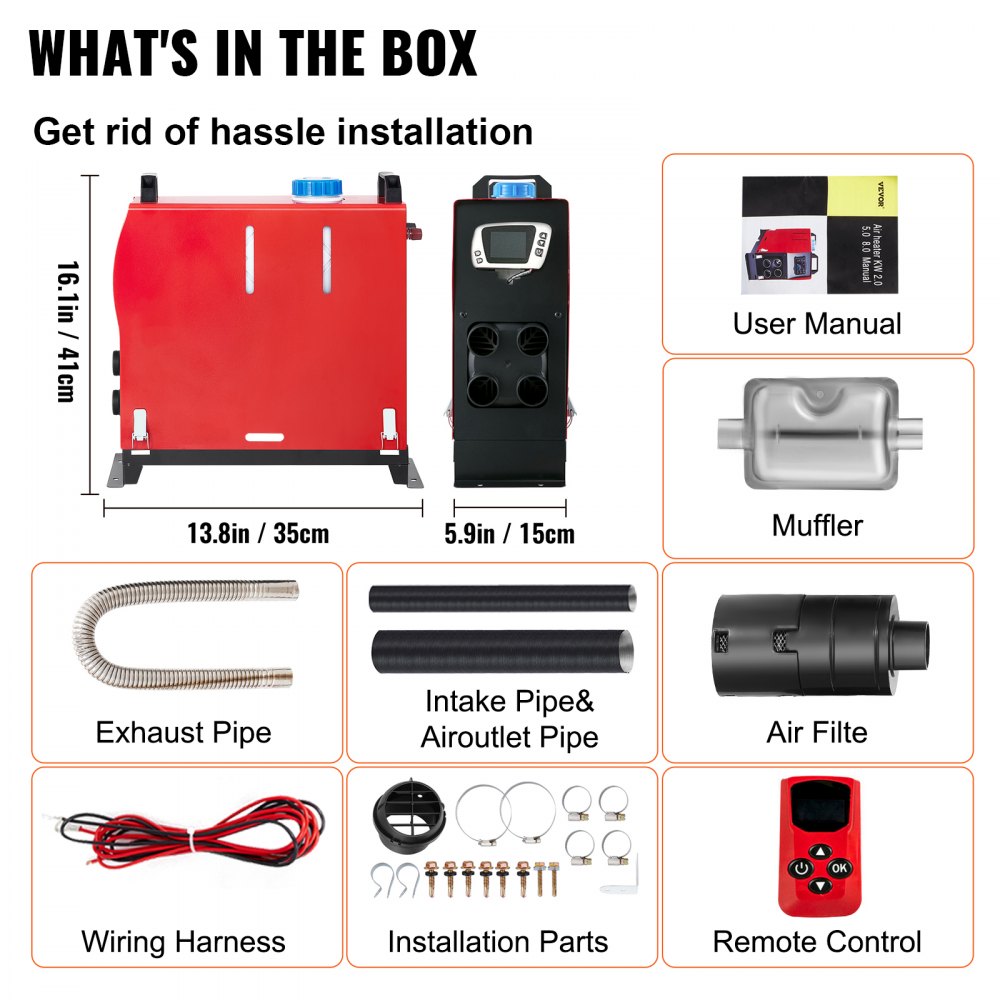 VEVOR Standheizung Diesel 12V Standheizung 5KW für Auto Wohnmobil Boote Lkw Wohnmobil Bus mit LCD-Schalter & 4 Luftauslässe