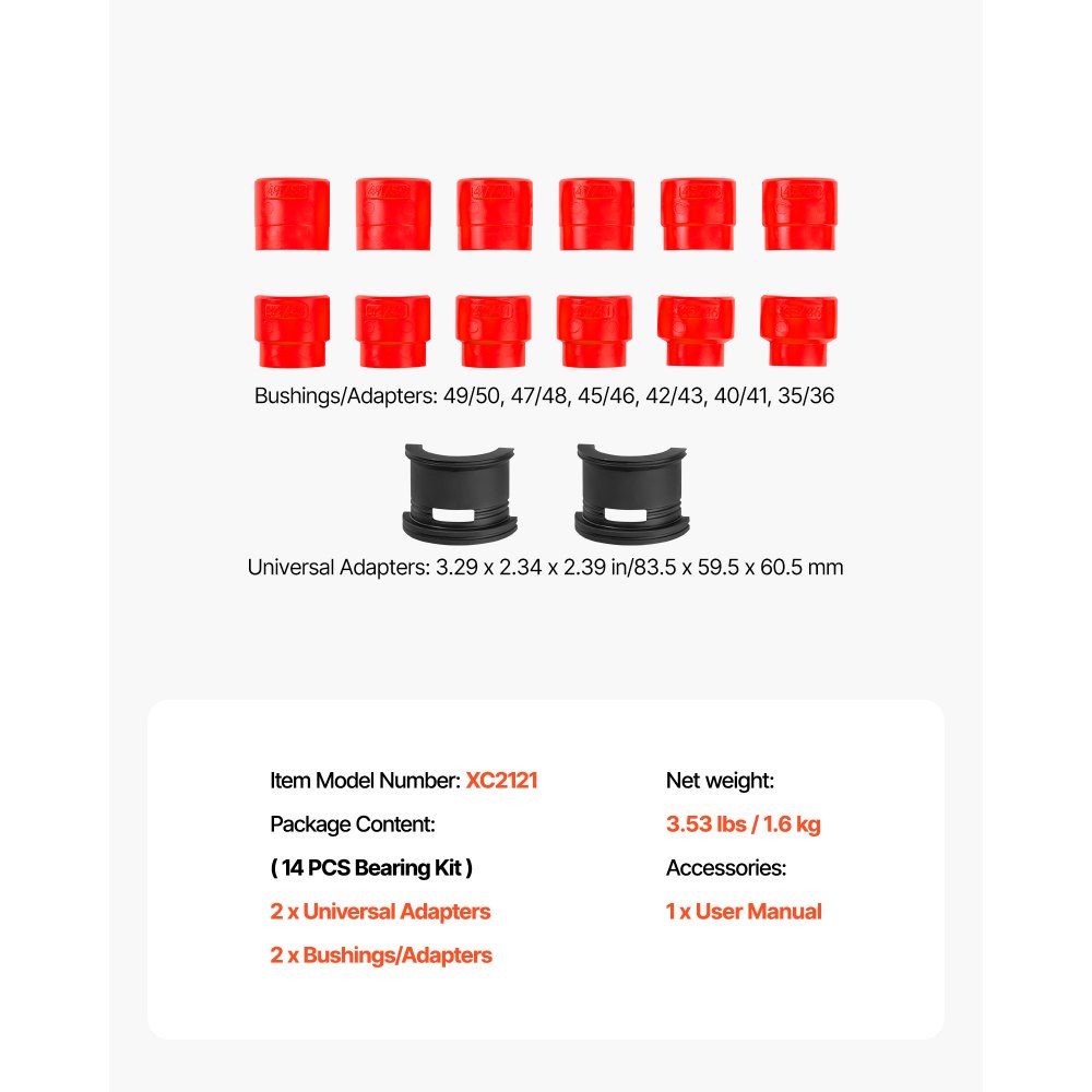 VEVOR Lagerpressen Set 14 tlg. Lagerlaufring Dichtungstreiber Satz mit Buchsen und Adaptern, Buchsentreiber Werkzeugsatz, zum Entfernen und Installieren aus Karbonstahl mit Aufbewahrungskoffer