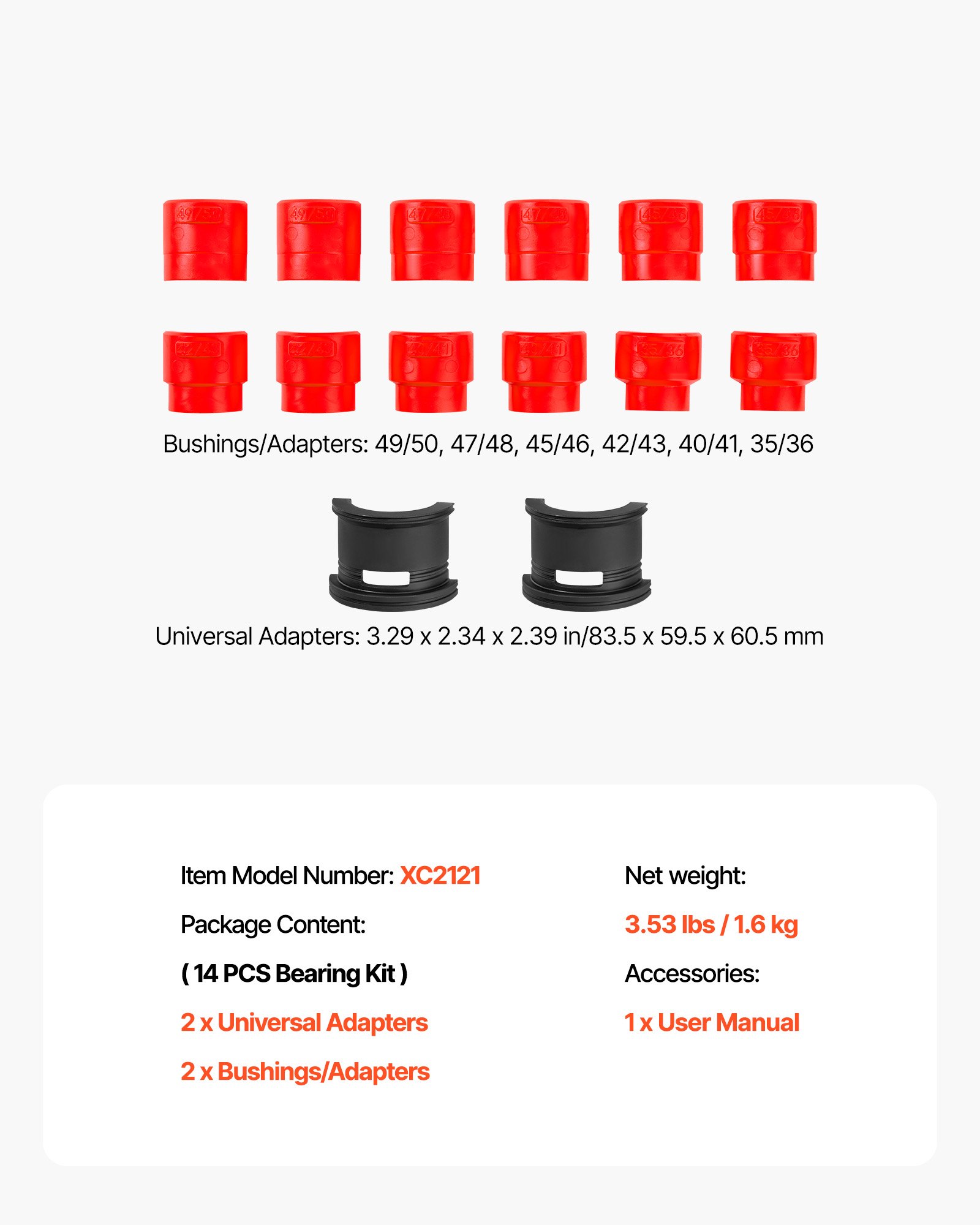 VEVOR Lagerpressen Set 14 tlg. Lagerlaufring Dichtungstreiber Satz mit Buchsen und Adaptern, Buchsentreiber Werkzeugsatz, zum Entfernen und Installieren aus Karbonstahl mit Aufbewahrungskoffer