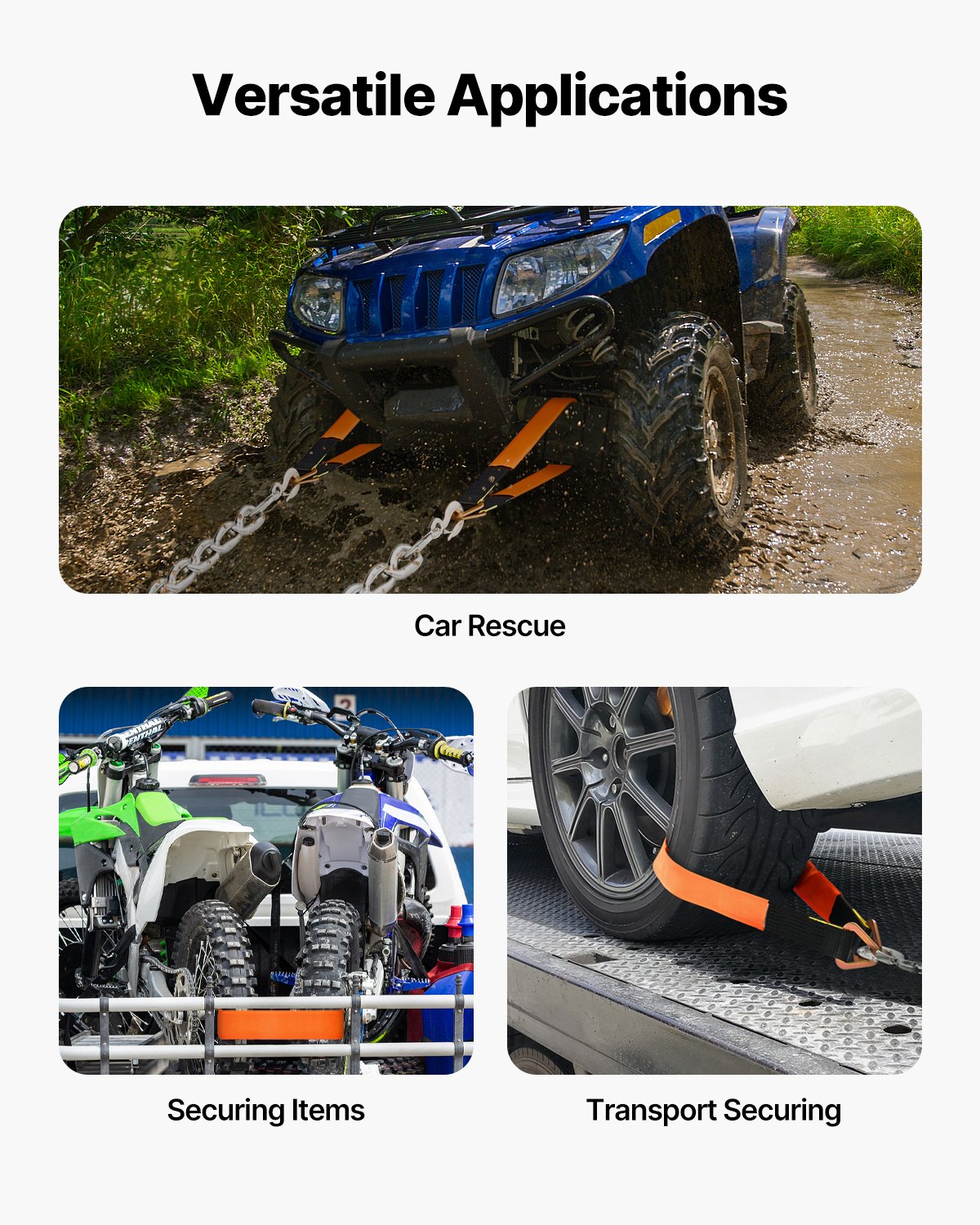 VEVOR Achsgurte, 5,08x97,536cm, Hochleistungs-Achsspanngurte, 5443,1 kg Bruchfestigkeit, Spanngurte mit D-Ringen, 4er-Set Gurte, für Auto, Anhänger, LKW, Abschleppen & Transportieren