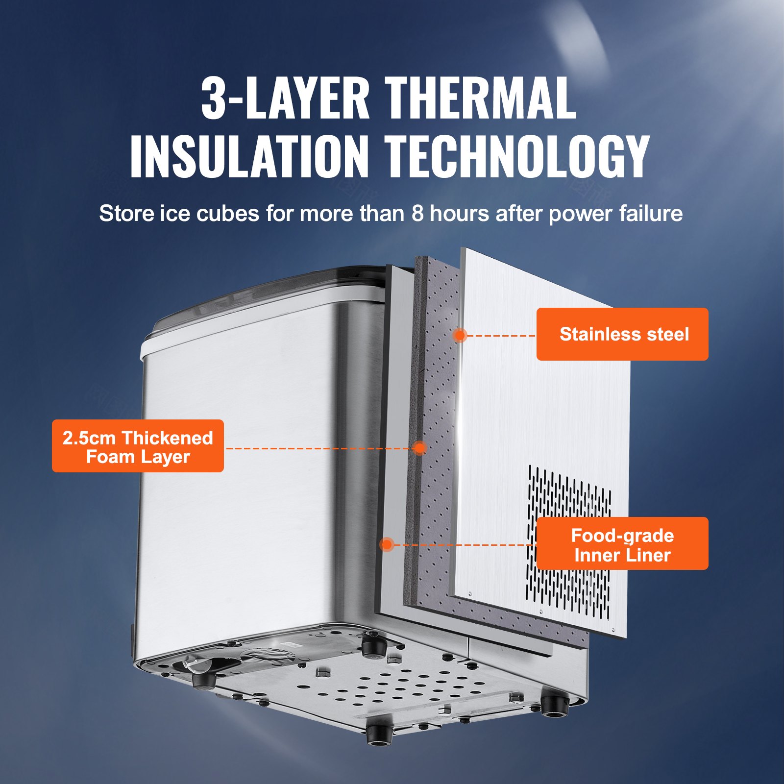 VEVOR 105 W Eiswürfelbereiter Gastro Eiswürfelmaschine Edelstahl 11,8 kg / 24 Std Eiswürfelbereiter Zubereitung in 7 Min 816,5 g Eisspeicherkapazität