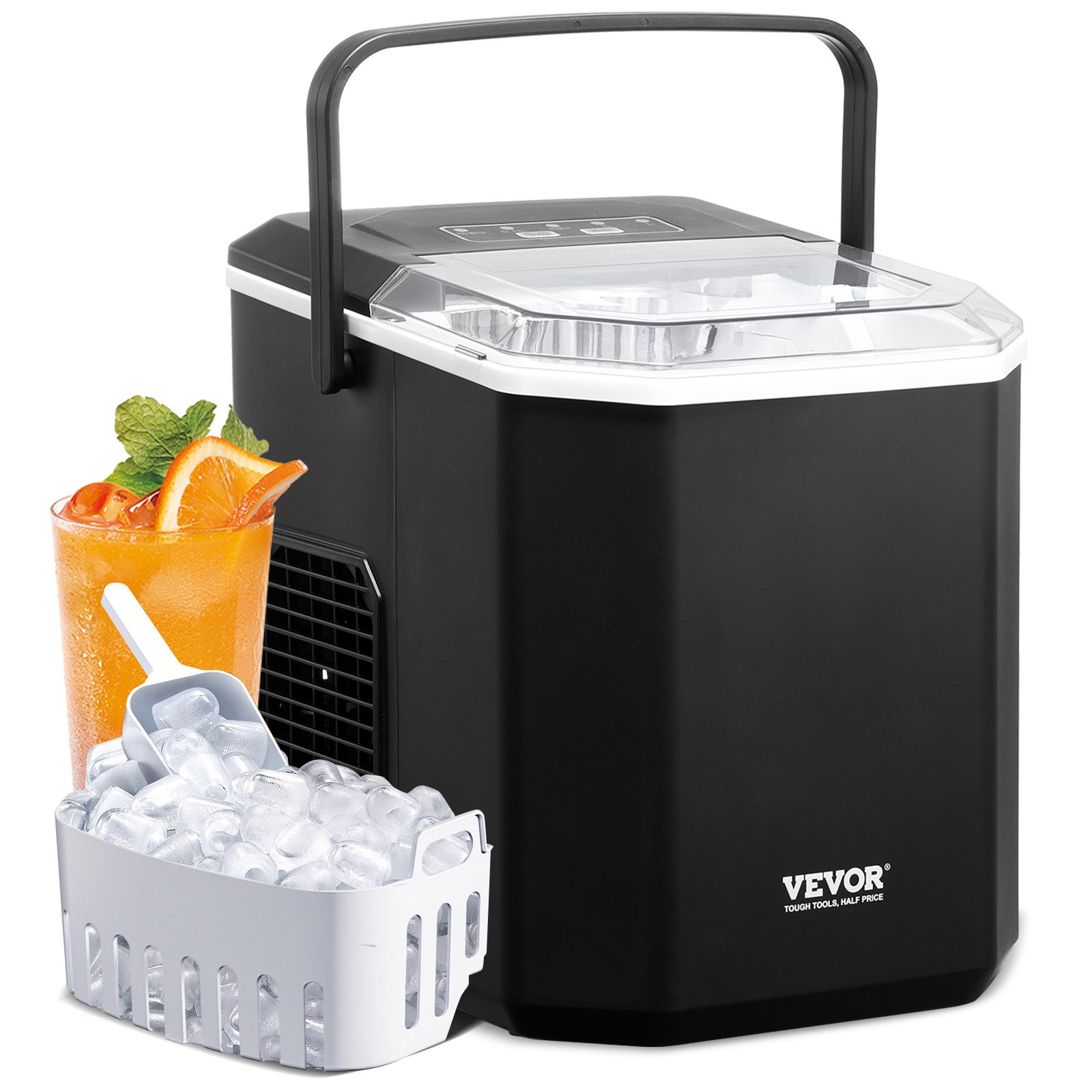 VEVOR Eiswürfelbereiter Eisbereiter Eiswürfelmaschine 9 Würfel in 6 Minuten, 11,8 kg / 24 h, tragbarer Eiswürfelbereiter mit Schaufel & Korb, Eismaschine mit 2 Größen für Küche Bar Party