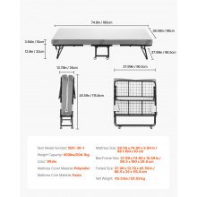 VEVOR Rollbett Klappbett mit 10 cm Schaumstoffmatratze Faltbares Metallbett