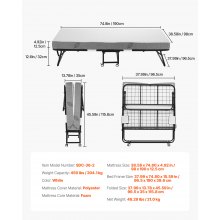 VEVOR Rollbett Klappbett mit 12,5 cm Schaumstoffmatratze Faltbares Metallbett