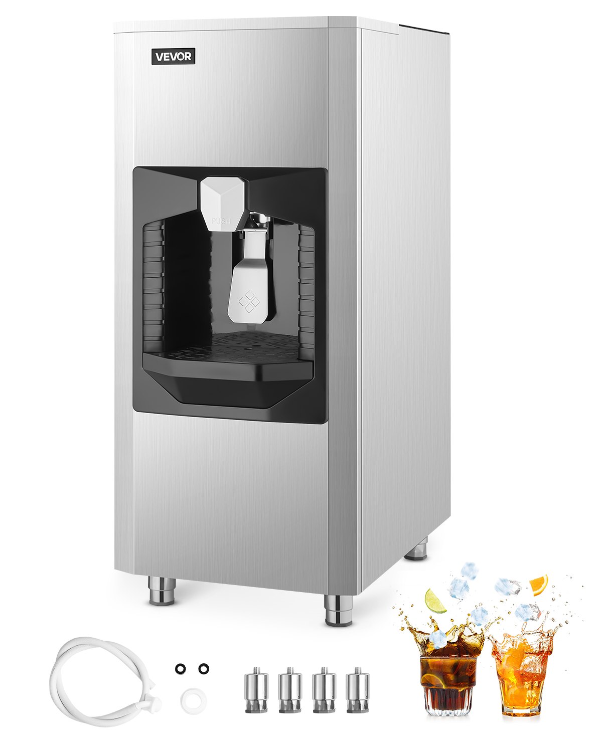 VEVOR Eisspender Eisvorratsbehälter mit 80 kg Fassungsvermögen, 9 kg/min automatische Eisausgabe mit Zerkleinerer, höhenverstellbare Füße, für gewerbliche Eismaschinen Restaurants Hotels