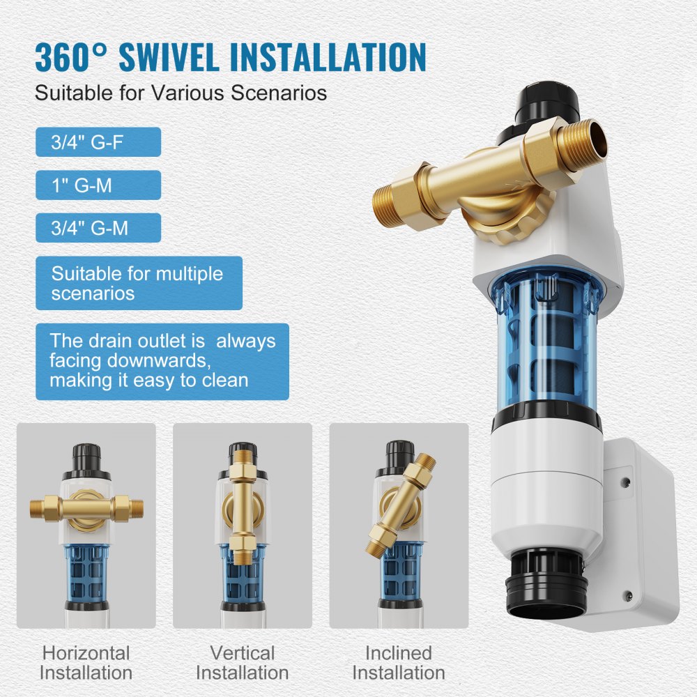 VEVOR Spin-Down-Filter, 40 Mikron-Sedimentfilter für das ganze Haus für Brunnenwasser, 1,9 cm GM + 2,54 cm GM, 4 T/H hohe Durchflussrate, für Wasserfiltersysteme für das ganze Haus