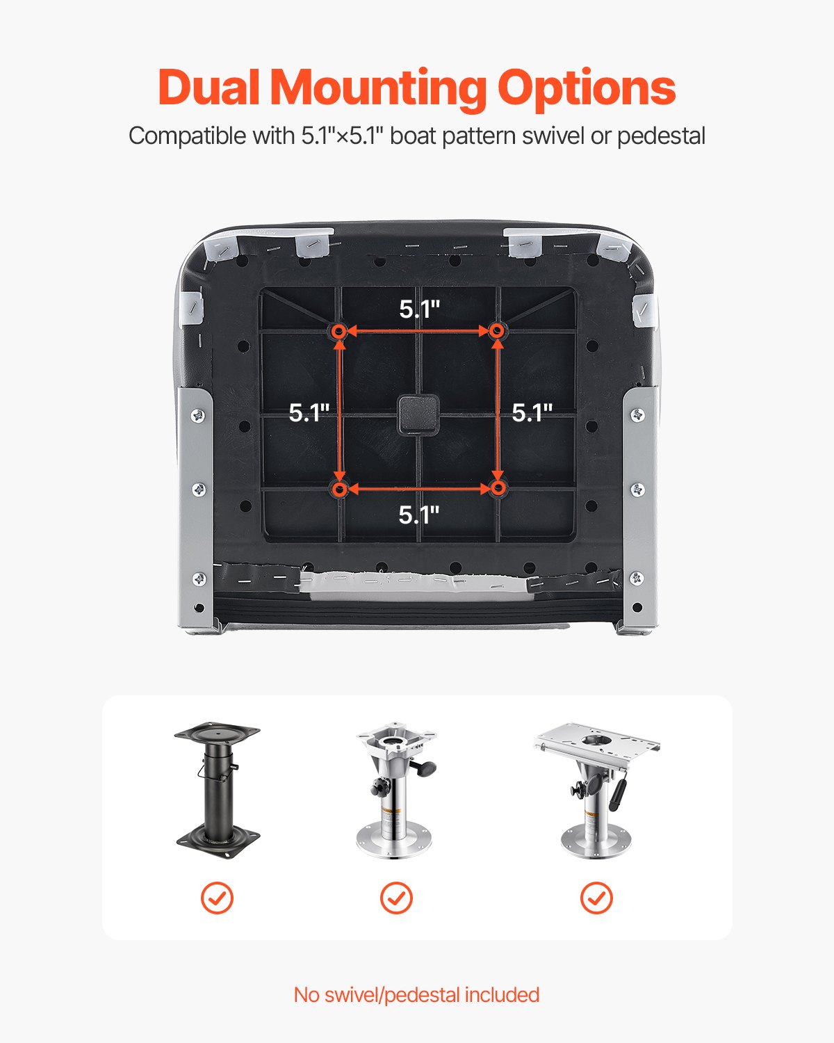 VEVOR 1 Stk. Bootssitz Bootsstuhl mit niedriger Rückenlehne klappbarer Fischerbootsitz mit dickem Schwammkissen & wasserdichtem PVC-Leder, Scharniere aus Aluminiumlegierung, Schwarz & Grau