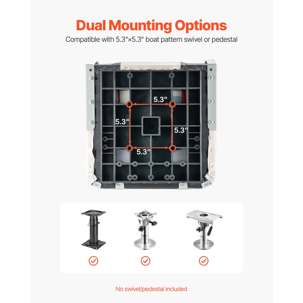 VEVOR 2 Stk. Bootssitz Bootsstuhl mit hoher Rückenlehne klappbarer Fischerbootsitz mit dickem Schwammkissen & wasserdichtem PVC-Leder, Scharniere aus Aluminiumlegierung, Schwarz & Grau
