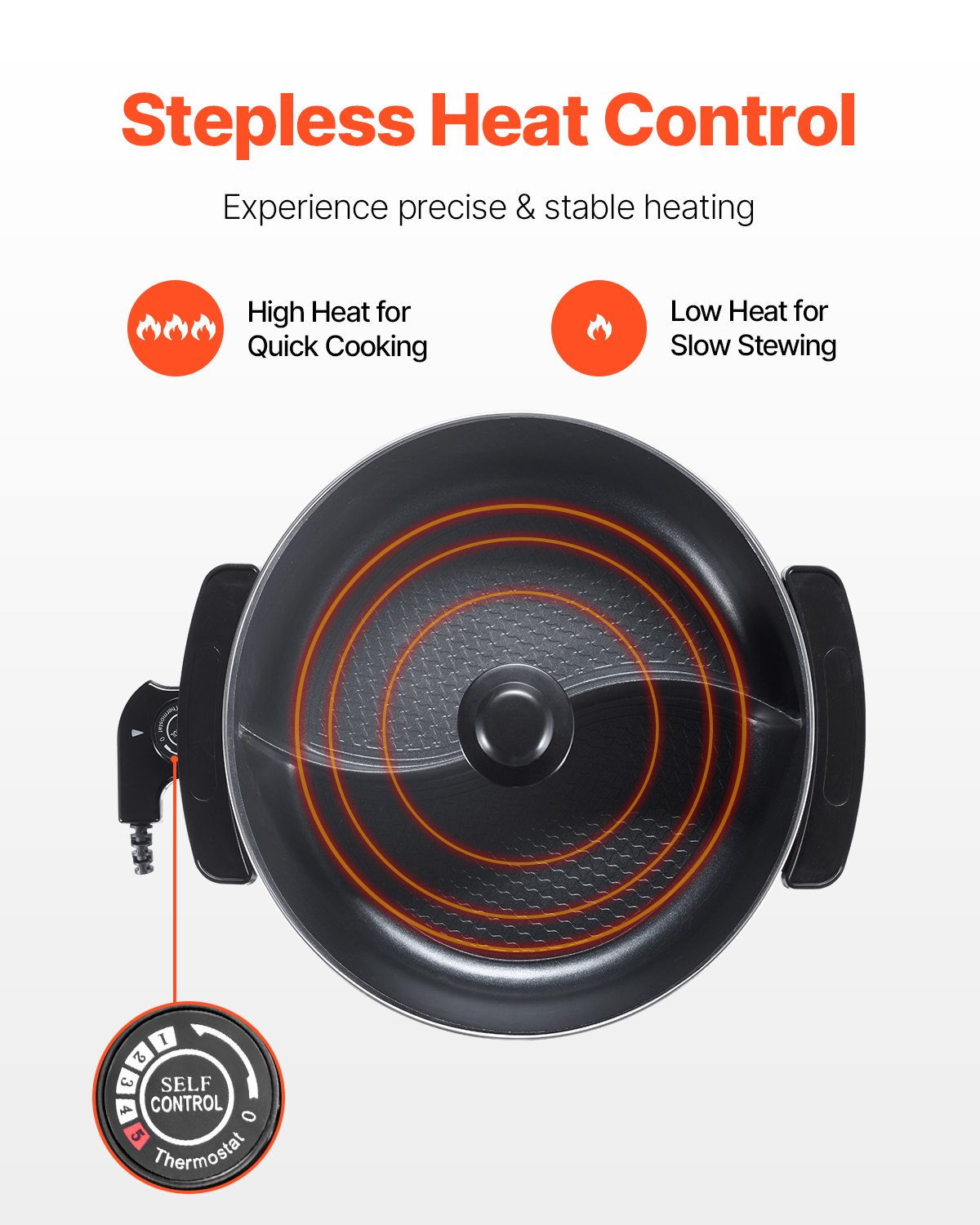 VEVOR elektrischer Hot Pot 1360 W 5 L Shabu-Shabu-Topf mit zwei Geschmacksrichtungen, antihaftbeschichteter Elektroherd mit Trennwand, Klarglasdeckel, Temperaturregelung, Hot Pot für 6–10 Personen