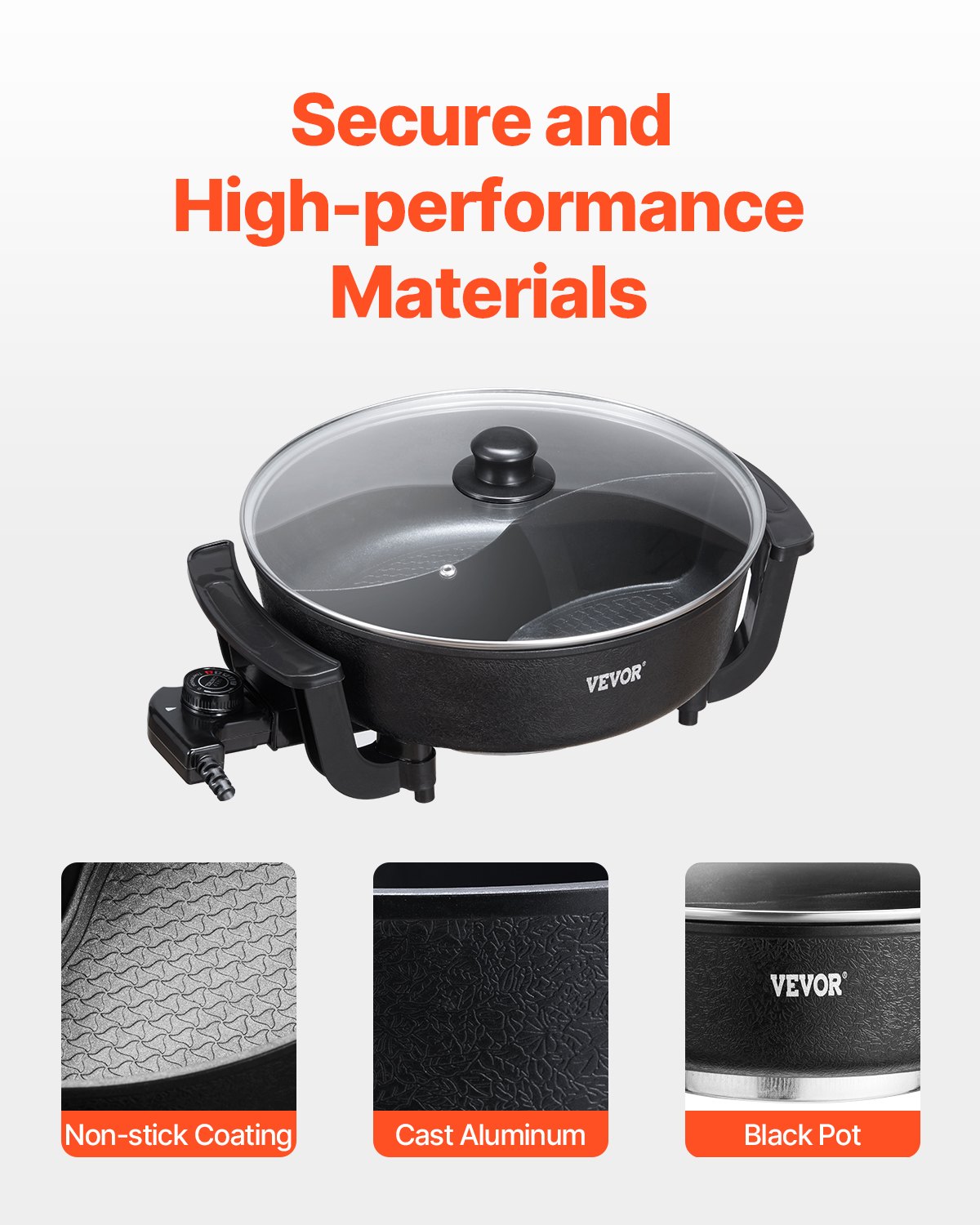 VEVOR elektrischer Hot Pot 1360 W 5 L Shabu-Shabu-Topf mit zwei Geschmacksrichtungen, antihaftbeschichteter Elektroherd mit Trennwand, Klarglasdeckel, Temperaturregelung, Hot Pot für 6–10 Personen