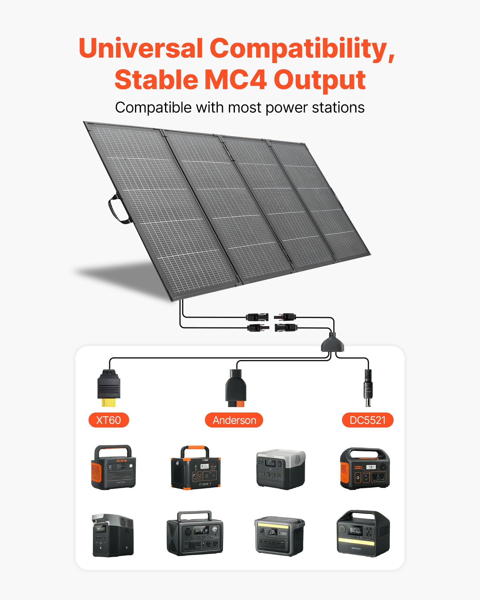 VEVOR 400W Foldable Solar Panel with Frame, 16BB N-Type Monocrystalline Solar Panel Charger 24% Efficiency, IP67 Waterproof with MC4 Output & 10-in-1 DC Adapter for Power Stations Camping Hiking Trips