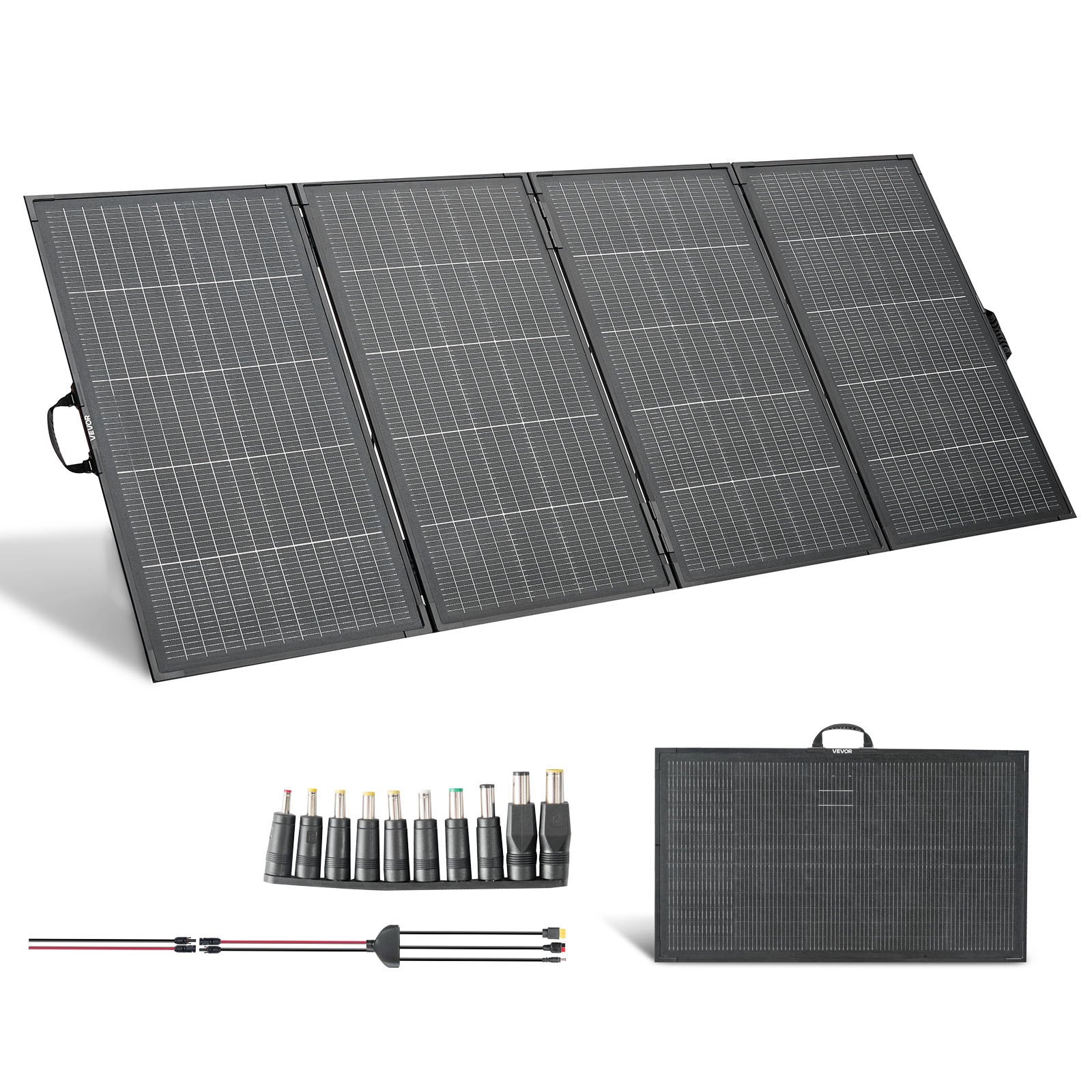 VEVOR 400W Foldable Solar Panel with Frame, 16BB N-Type Monocrystalline Solar Panel Charger 24% Efficiency, IP67 Waterproof with MC4 Output & 10-in-1 DC Adapter for Power Stations Camping Hiking Trips