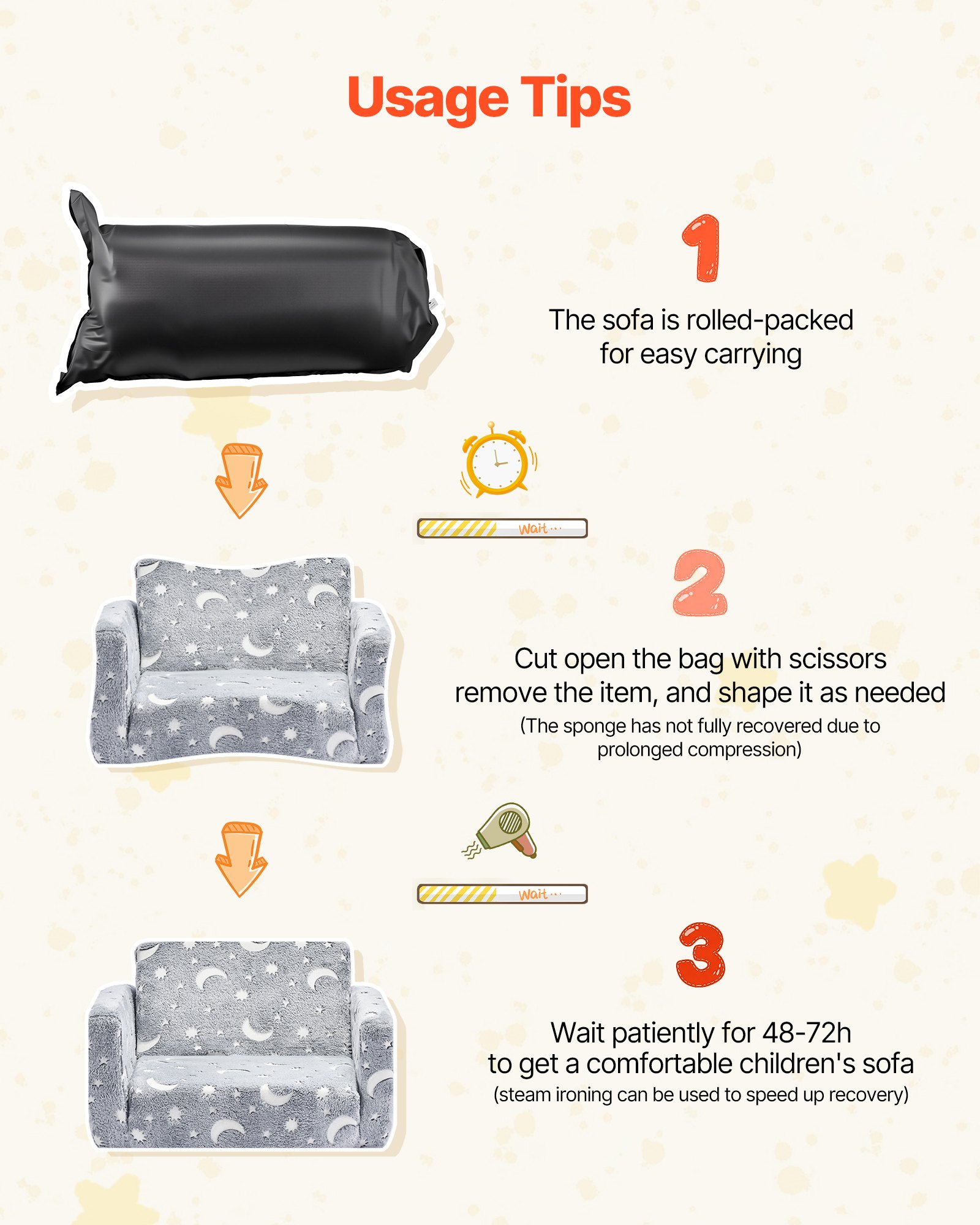 VEVOR Kindersofa Kindersessel aus 28D-Schwamm & Flanellstoff mit Armlehnen, waschbares Kindersofa im Dunkeln leuchtendes Kindercouch umwandelbares Schlafsofa für Spielzimmer Wohnzimmer Grau