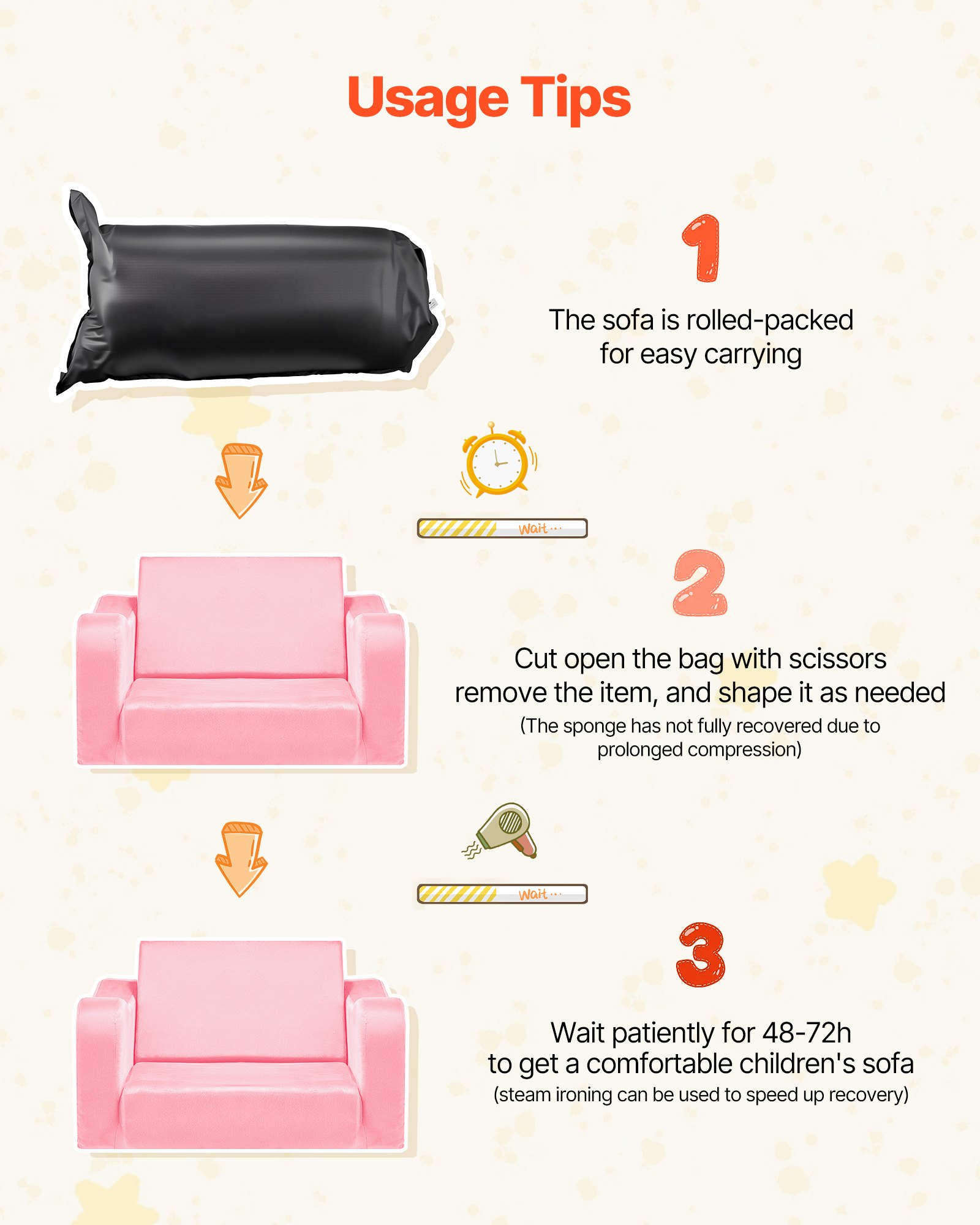 VEVOR Kindersofa Kindersessel aus 28D-Schwamm & kurzem Flor mit Armlehnen, Kleinkindersofa zum Lesen und Spielen, Kindercouch umwandelbares Schlafsofa für Spielzimmer Schlafzimmer Rosa M (Maß)