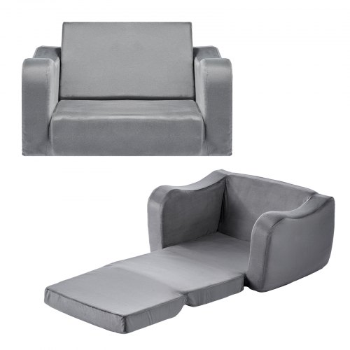 VEVOR Kindersofa Kindersessel aus 28D-Schwamm & kurzem Flor mit Armlehnen, waschbares Kindersofa, Kindercouch umwandelbares Schlafsofa Kleinkindersofa (M) für Spielzimmer Schlafzimmer Wohnzimmer Grau