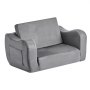 VEVOR 2-in-1 Kids Sofa, Foldable Toddler Soft Couch with Armrests, Made of 28D Sponge & Short Pile, Convertible Toddler Chair to Lounger, Kid Couch Fold Out for Fun Playtime or Comfy Lounging, M, Gray