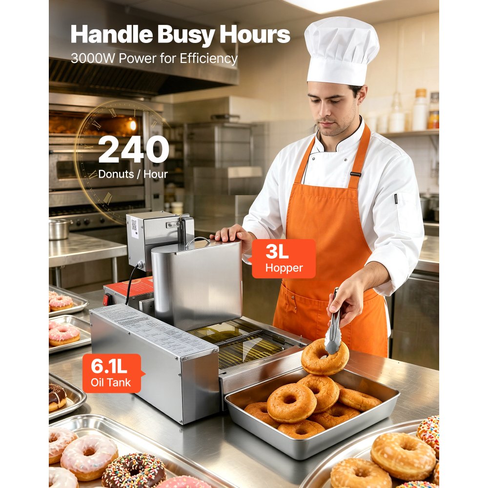 VEVOR Gewerbliche Automatische Donutmaschine, 4-reihige Donutmaschine, 240 Stück/h, Elektrischer Hochleistungs-Donutbereiter, Fritteuse aus Edelstahl mit Intelligenter Steuerung, Donut Maker