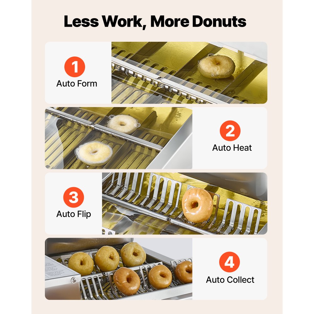 VEVOR Gewerbliche Automatische Donutmaschine, 4-reihige Donutmaschine, 240 Stück/h, Elektrischer Hochleistungs-Donutbereiter, Fritteuse aus Edelstahl mit Intelligenter Steuerung, Donut Maker