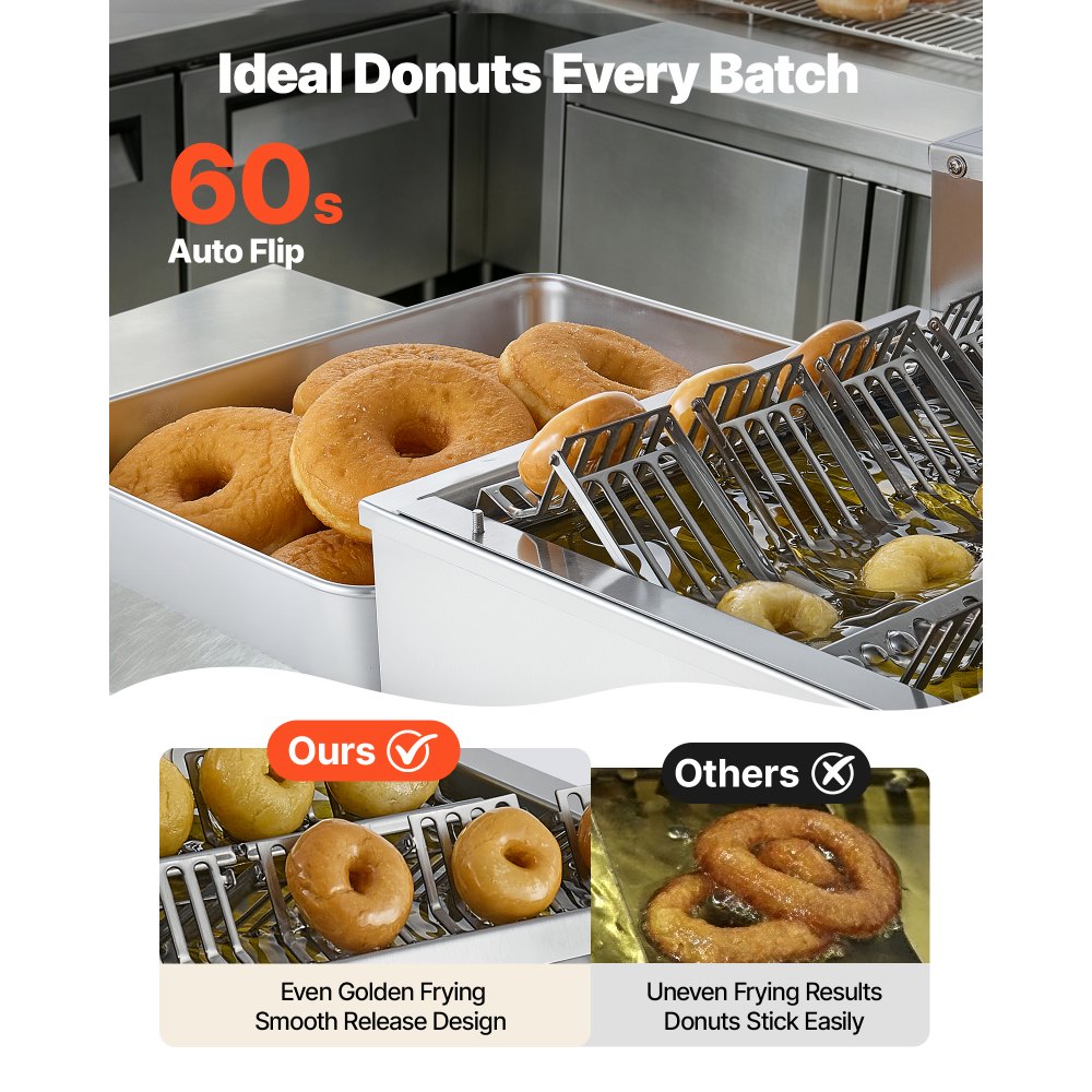 VEVOR Gewerbliche Automatische Donutmaschine, 4-reihige Donutmaschine, 240 Stück/h, Elektrischer Hochleistungs-Donutbereiter, Fritteuse aus Edelstahl mit Intelligenter Steuerung, Donut Maker