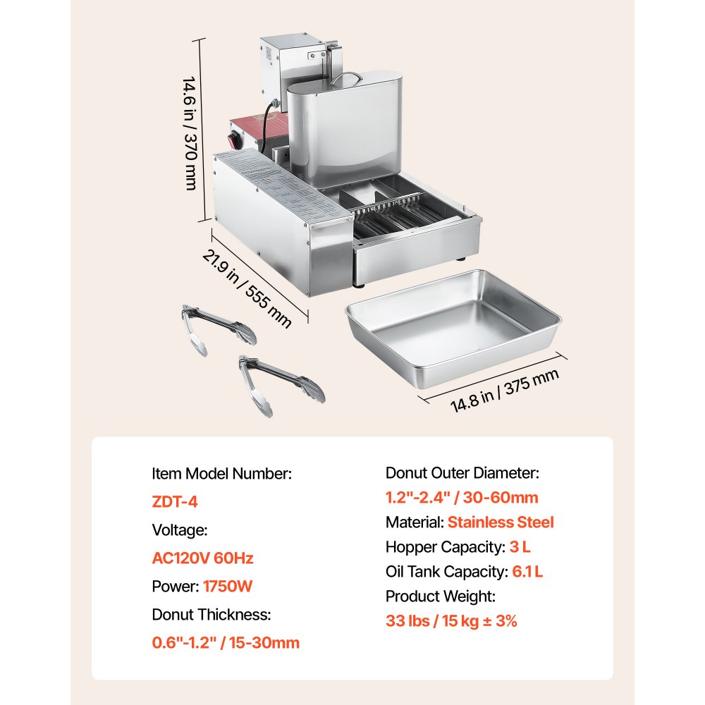 VEVOR Gewerbliche Automatische Donutmaschine, 4-reihige Donutmaschine, 240 Stück/h, Elektrischer Hochleistungs-Donutbereiter, Fritteuse aus Edelstahl mit Intelligenter Steuerung, Donut Maker