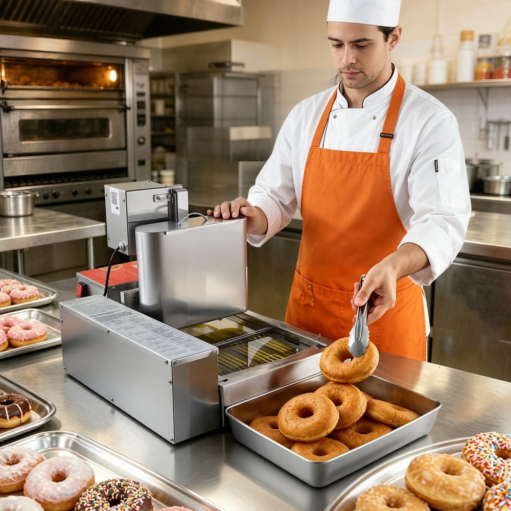 VEVOR Gewerbliche Automatische Donutmaschine, 4-reihige Donutmaschine, 240 Stück/h, Elektrischer Hochleistungs-Donutbereiter, Fritteuse aus Edelstahl mit Intelligenter Steuerung, Donut Maker