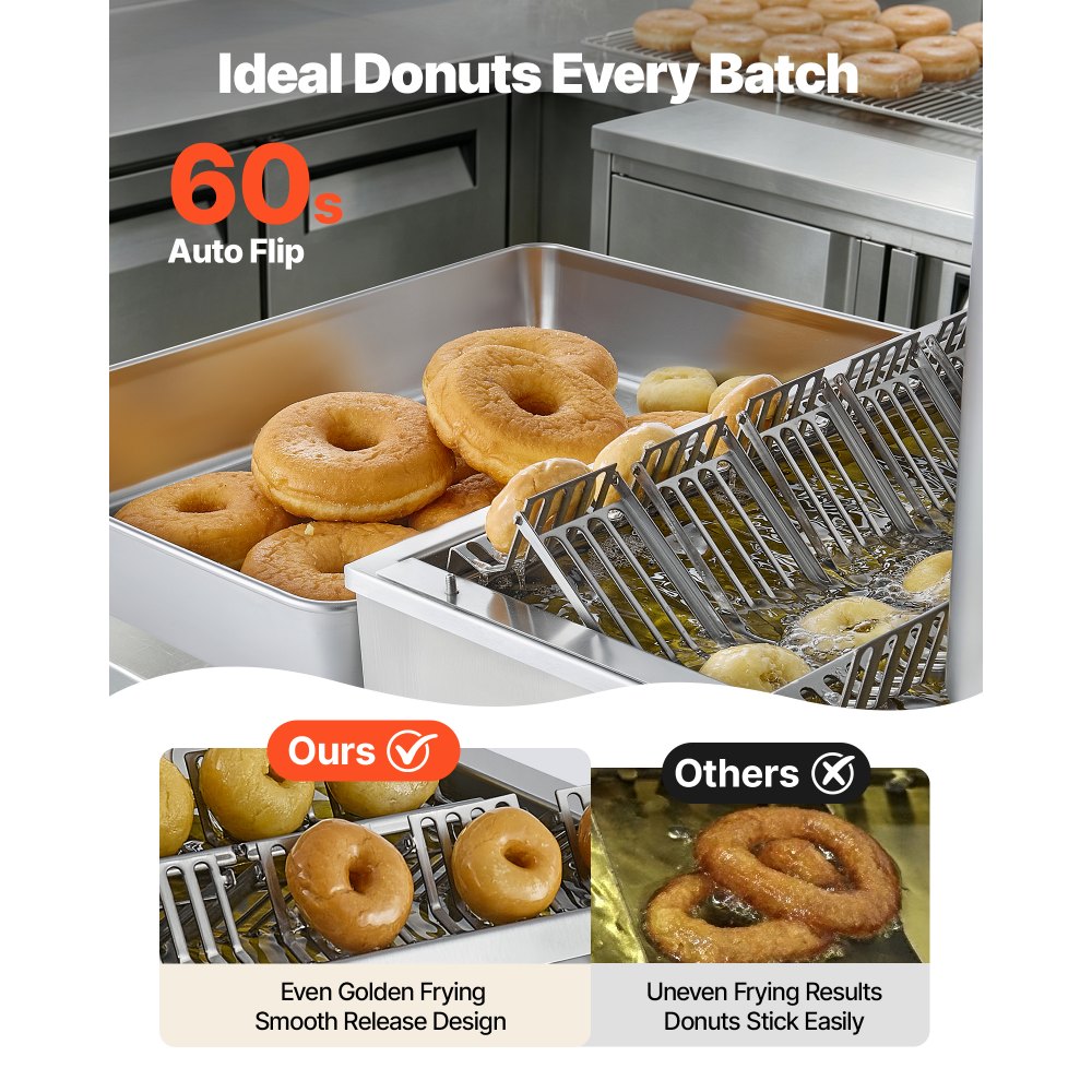 VEVOR Gewerbliche Automatische Donutmaschine, 6-reihige Donutmaschine, 360 Stück/h, Elektrischer Hochleistungs-Donutbereiter, Fritteuse aus Edelstahl mit Intelligenter Steuerung, Donut Maker
