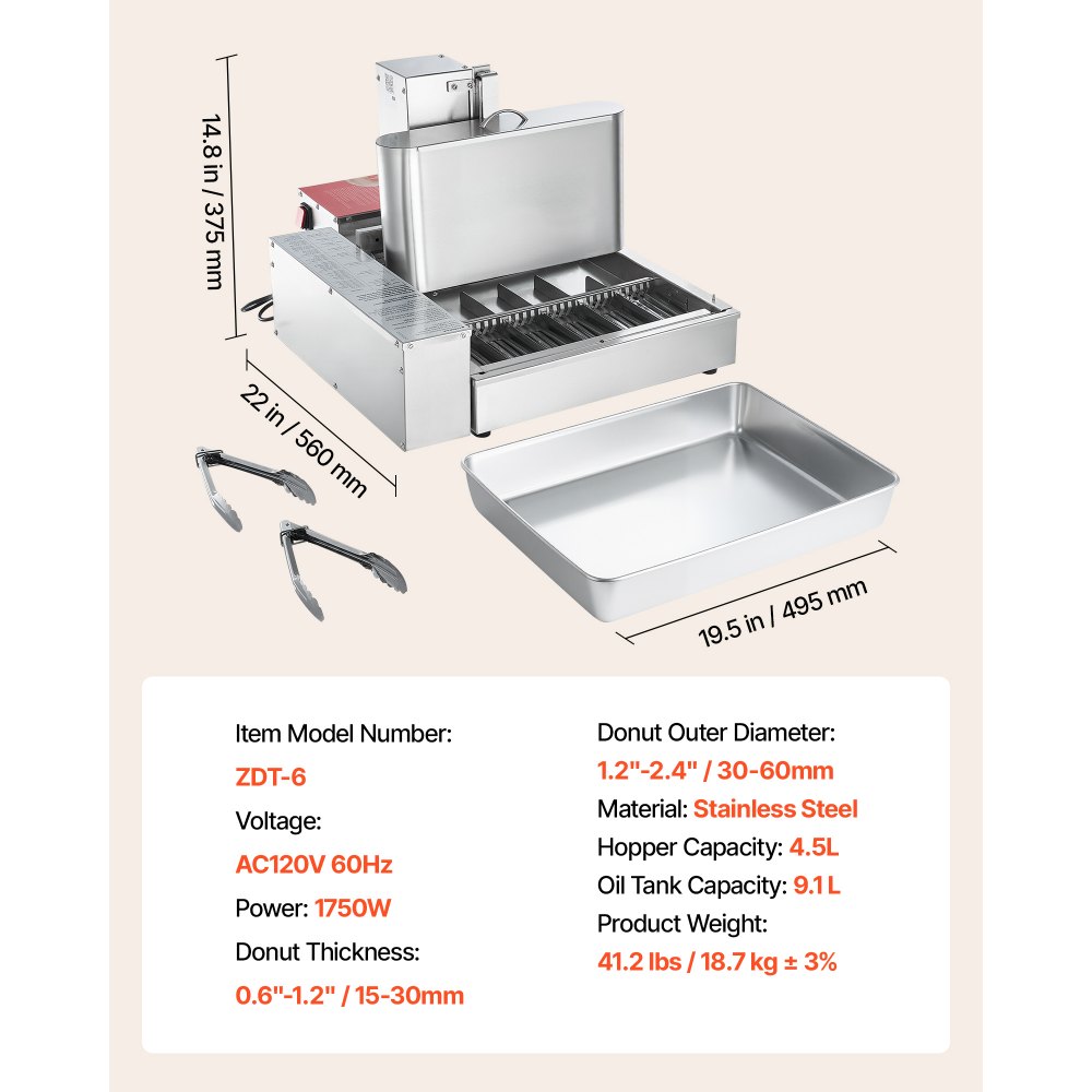 VEVOR Gewerbliche Automatische Donutmaschine, 6-reihige Donutmaschine, 360 Stück/h, Elektrischer Hochleistungs-Donutbereiter, Fritteuse aus Edelstahl mit Intelligenter Steuerung, Donut Maker