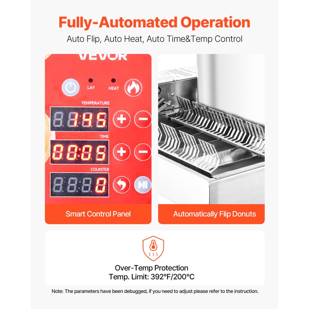 VEVOR Commercial Automatic Donut Machine Maker, 6-Row Stainless Steel Production Equipment (360 pcs/h) Electric Donut Fryer with Intelligent Control for Bakeries and Restaurants