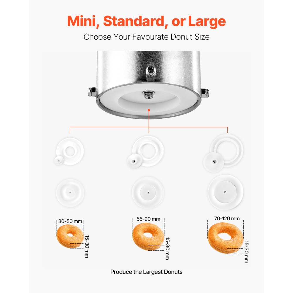 VEVOR kommerzielle automatische Donut Maschine Maker, einreihige Herstellungsausrüstung aus Edelstahl (90 Stk./h) elektrische Donut-Fritteuse mit 3 Formengrößen für Bäckereien Restaurants Café