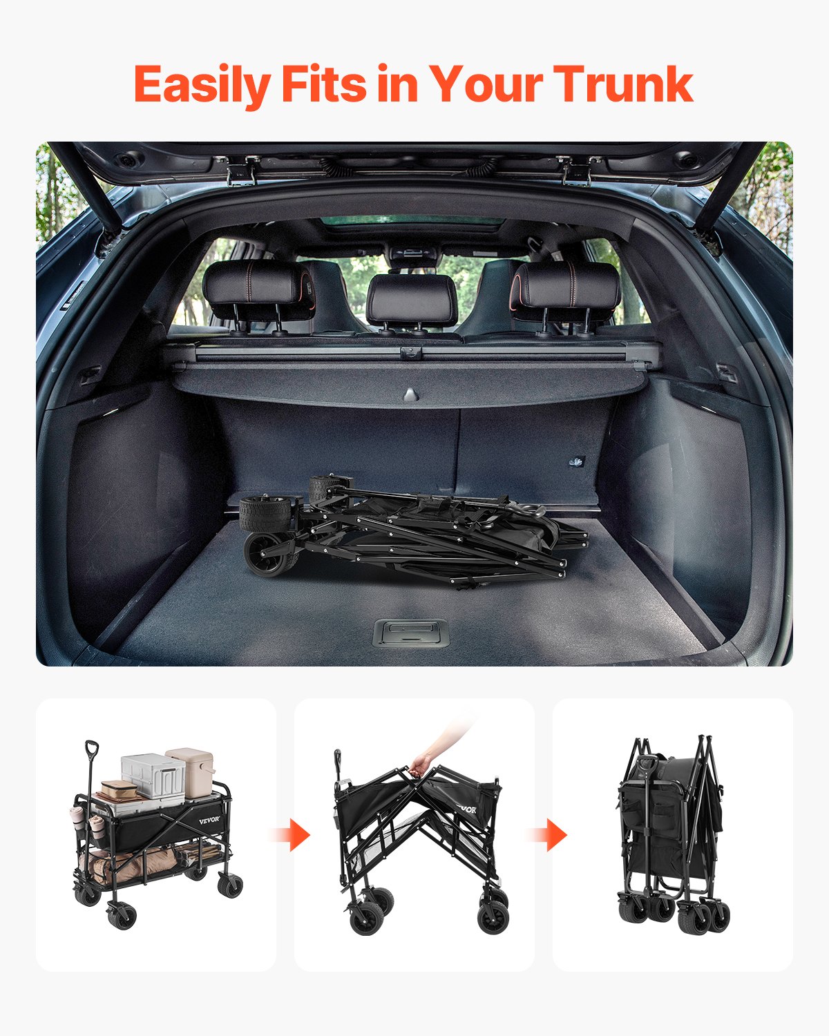 VEVOR Bollerwagen faltbar 112x56x80 cm, Transportwagen, Handwagen, Gartenwagen mit Geländerädern, Strandwagen trägt bis zu 204 kg, Outdoor-Allzweckwagen für Camping, Sport, Einkaufen