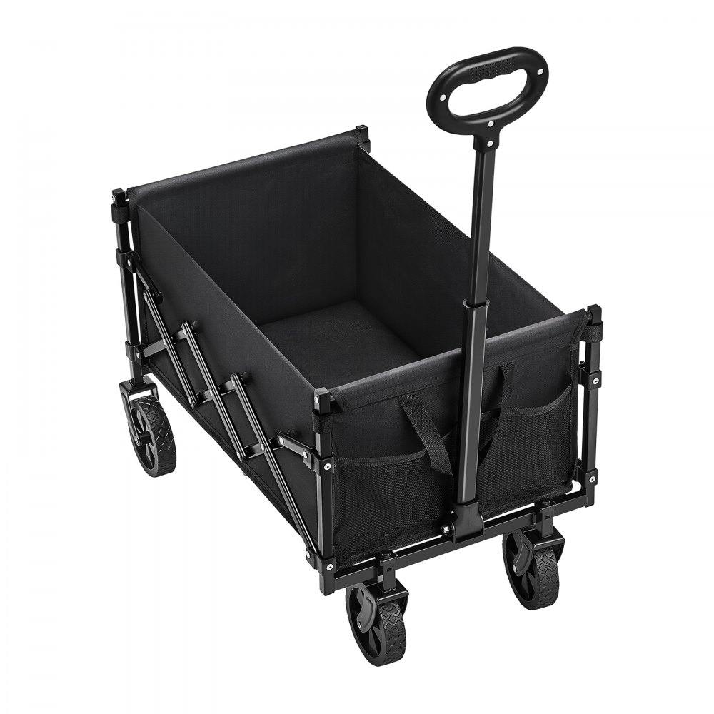 VEVOR Folding Wagon 66x45x46 cm, 102 kg Capacity, Foldable Transport Wagon with All-Terrain Wheels, Outdoor All-Purpose Wagon with Adjustable Handle, Camping Wagon for Beach, Grocery Store, Garden, Black