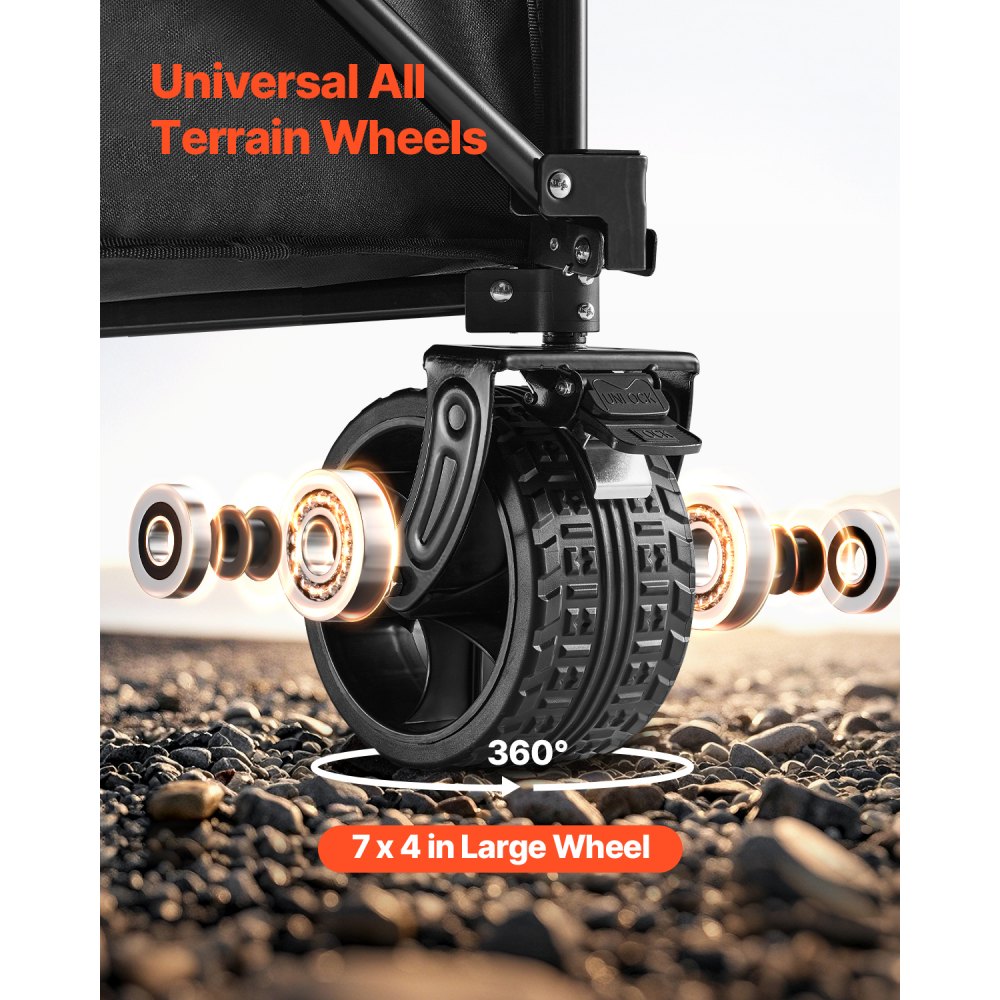 VEVOR Bollerwagen 204 kg, 122x60x61cm faltbarer Transportwagen, Mehrzweckwagen, Handwagen mit Geländerädern, Strandwagen, Gartenwagen für den Außenbereich zum Einkaufen und Campen