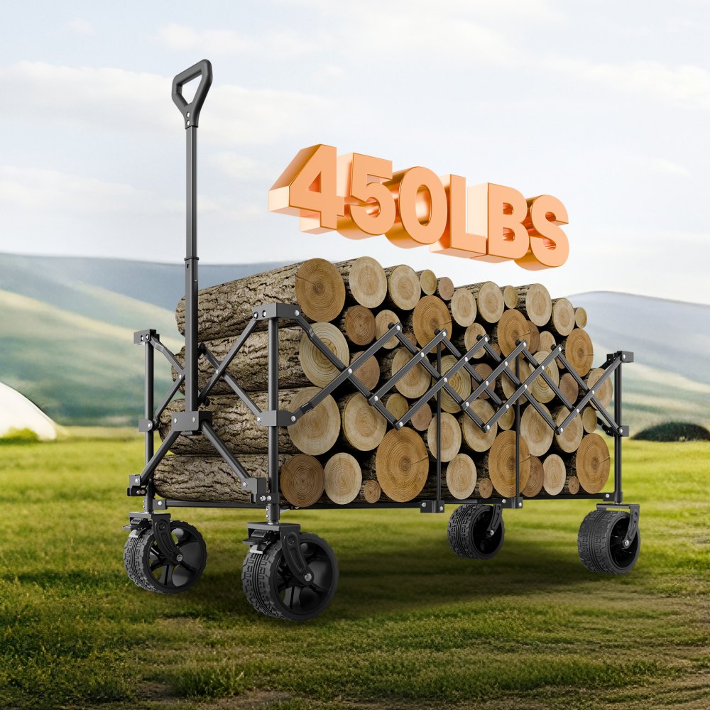 VEVOR Folding Wagon 204 kg, 122x60x61cm, Multi-Purpose Wagon, Handcart with All-Terrain Wheels, Beach Wagon, Garden Wagon for Outdoor Use for Shopping and Camping