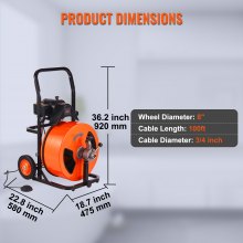 VEVOR Rohrreinigungsmaschine Rohrreinigungsgerät 30mx1,9cm Automatische Zufuhr