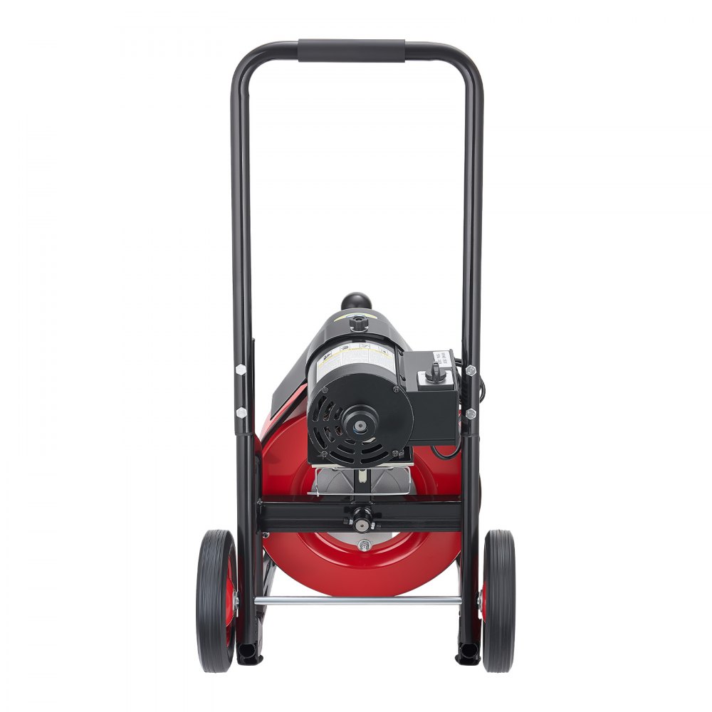 VEVOR Drain Cleaner Machine 30m x 9.5mm, Auto Feed Sewer Snake Auger on Wheels, Portable Drain Cleaning Machine with 4 Cutters & Air-activated Foot Switch for 50mm to 100mm Pipes