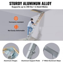 VEVOR Klappbare Dachbodenleiter aus Aluminium, verstellbar, tragbar, Dachbodentreppe, Decke