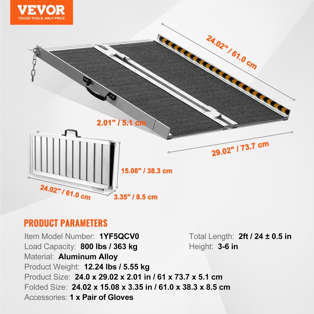 VEVOR klappbare Rollstuhlrampe, tragbare Schwellenrampe aus Aluminium, 0,6 m, 363 kg