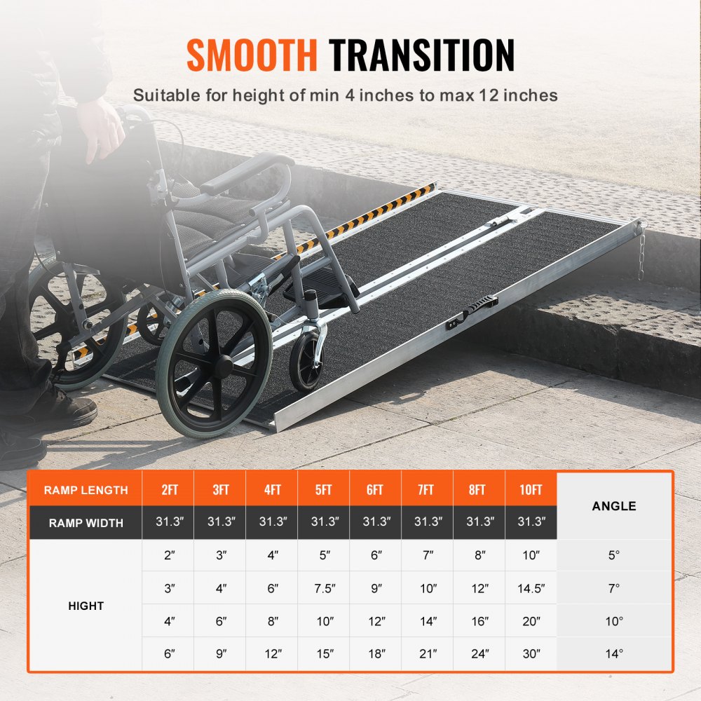 VEVOR Tragbare Rollstuhlrampe, 121,92 cm 363 kg Tragkraft, rutschfeste Aluminium-Klappschwellenrampe, faltbare Rampe für Mobilitätsroller, Rollstuhlrampe, für Hausstufen, Treppen, Türen, Bordsteine