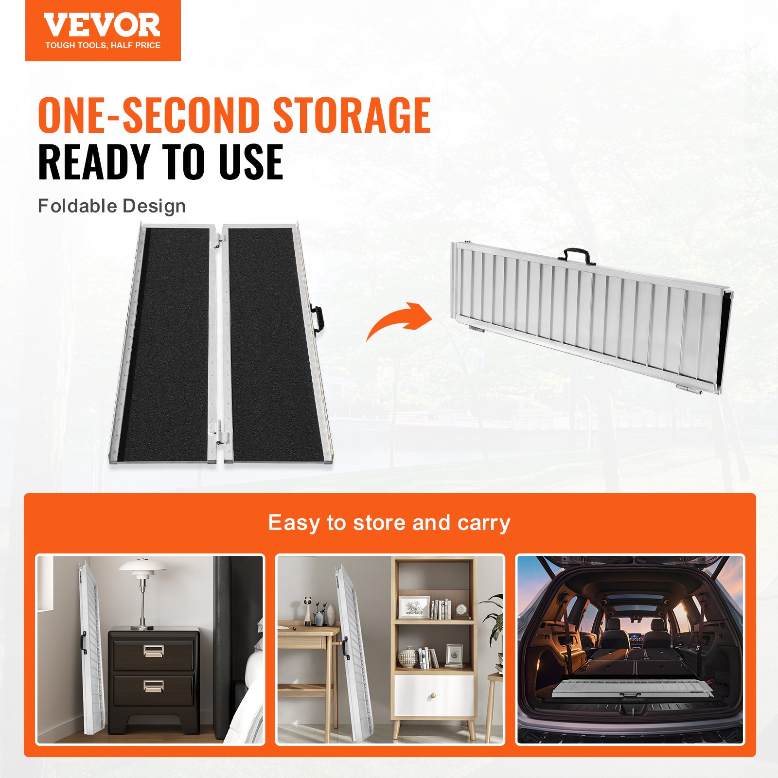 VEVOR Portable Wheelchair Ramp, 121.92 cm, 363 kg Load Capacity, Non-Slip Aluminum Folding Threshold Ramp, Foldable Ramp for Mobility Scooters, Wheelchair Ramp, for House Steps, Stairs, Doors, Curbs