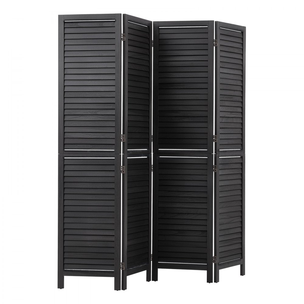 VEVOR Paravent Faltbar Trennwand Holz Raumteiler 4-tlg. 1702mm Hoch Schwarz, Raumtrennung & Wohndekoration, Massivholzrahmen, 360° Doppelgelenk-Scharniere, Lamellen-Stellwand mit Befestigungsmaterial