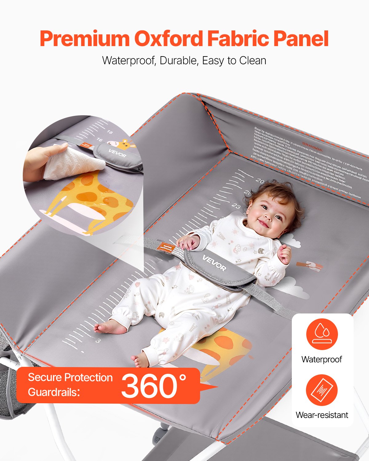 VEVOR Baby Changing Table, Foldable Diaper Change Station with Side Basket, Adjustable Height Portable Changing Table with Lockable Wheels, Multi-Functional Storage Organizer Nursery, Light Gray