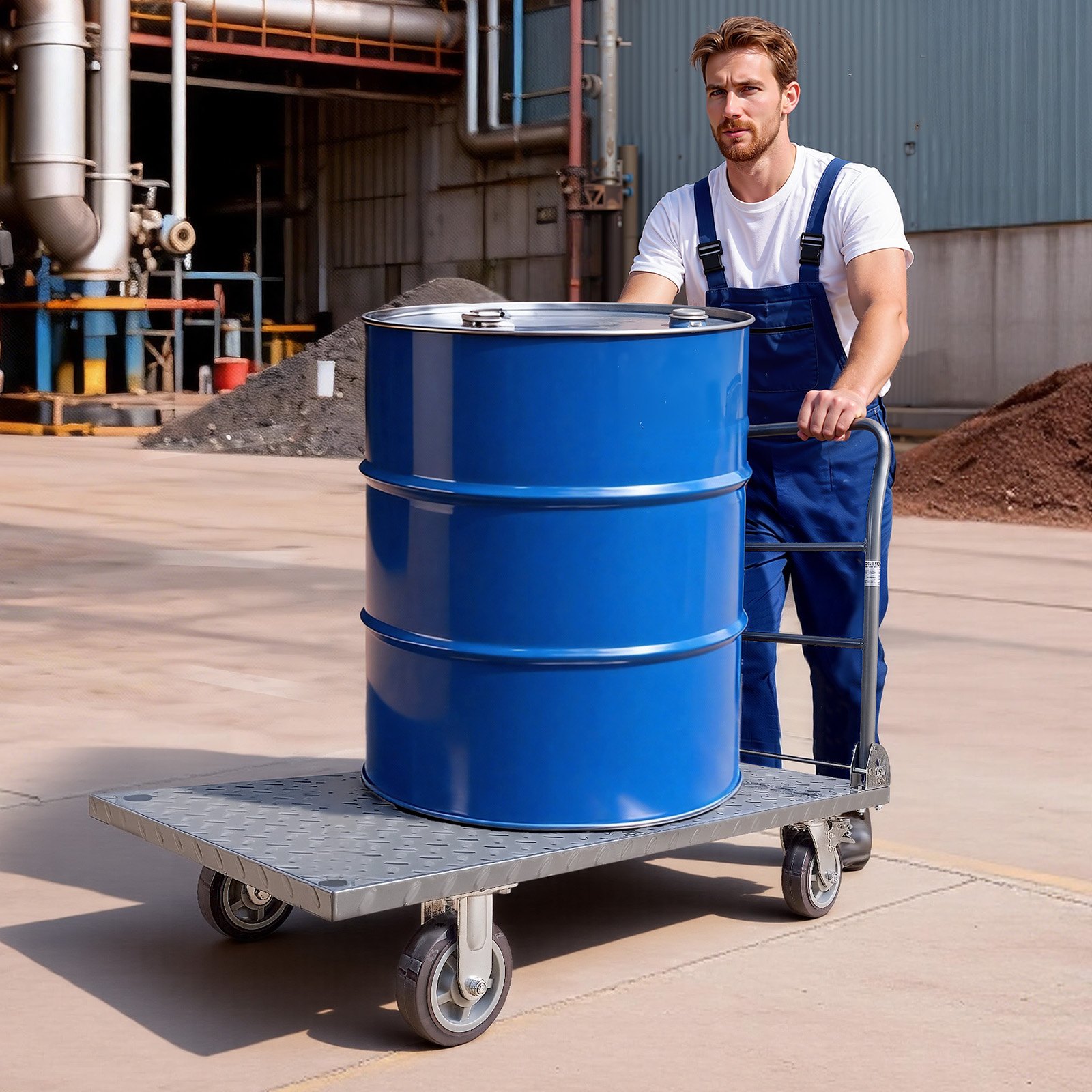 VEVOR Platform Truck, 1202.02 kg Capacity, Heavy Duty Flatbed Cart Dolly with Detachable Guardrail and Swivel Wheels, Foldable Hand Push Truck, for Groceries, Garage, Warehouse, 1220 x 610 x 920 mm