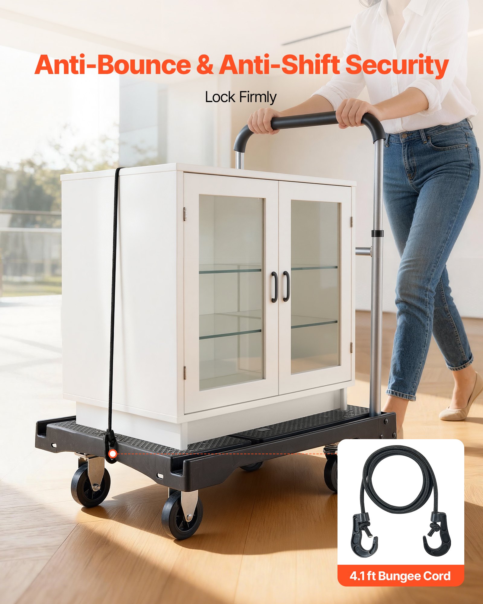 VEVOR Plattformwagen Klappbar 150kg, Transportwagen mit Lenkrolle, Handwagen mit Rutschfester Ladefläche & Verstellbarem Griff, Klappwagen Transporthilfe, 680x495x1150 mm Rollwagen für Lager