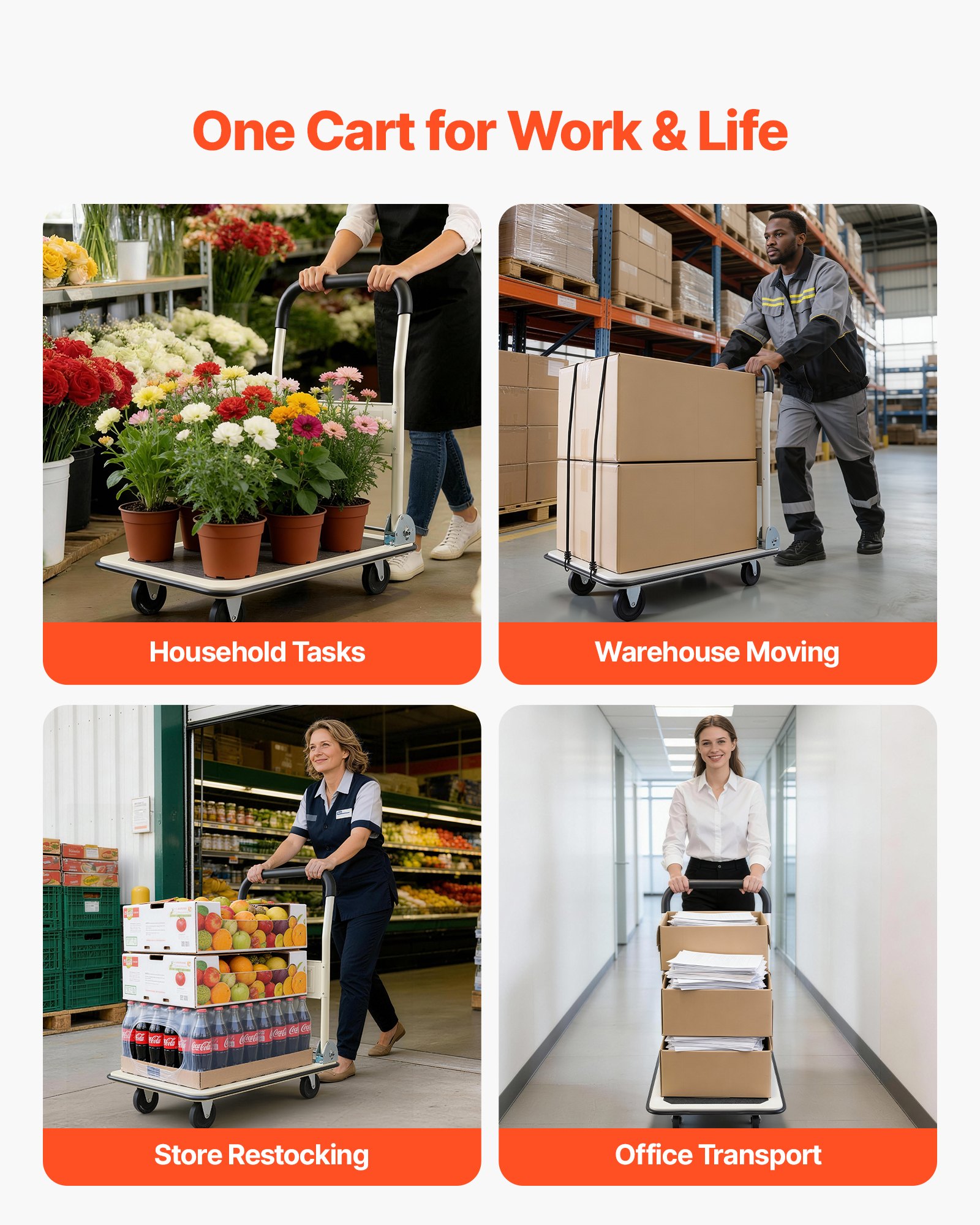 VEVOR Foldable Push Cart Dolly, 149.69 kg Capacity, Folding Platform Truck with Swivel Wheels, Moving Platform Hand Truck Flatbed Cart, Space Saving Push Handle, for Easy Storage, 735 x 480 x 825 mm