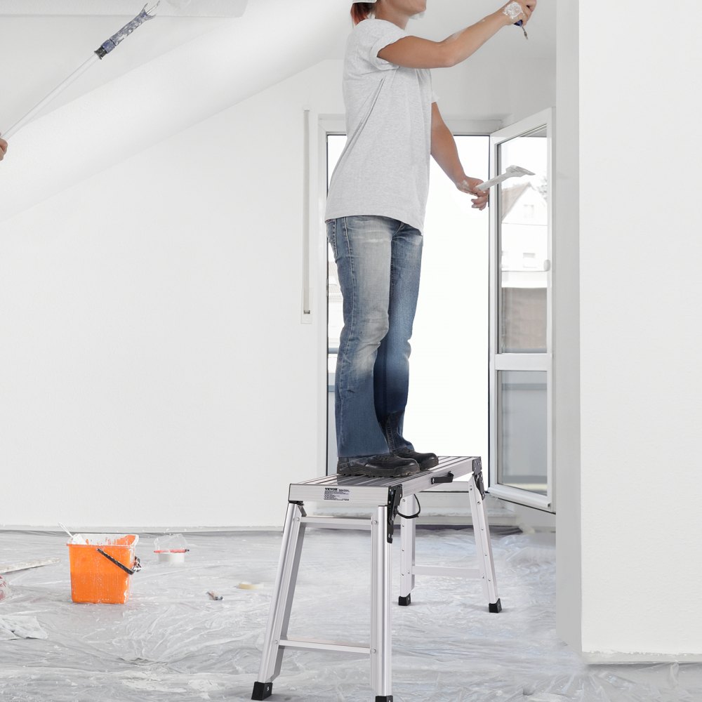 VEVOR Alu Arbeitsplattform Klappwerkbank 76x30x50,8cm Arbeitsbühne 150 kg Tragfähigkeit Trittbank mit Sicherheitsschlössern Trittleiter für Zuhause Büro Werkstatt & Garage Silber