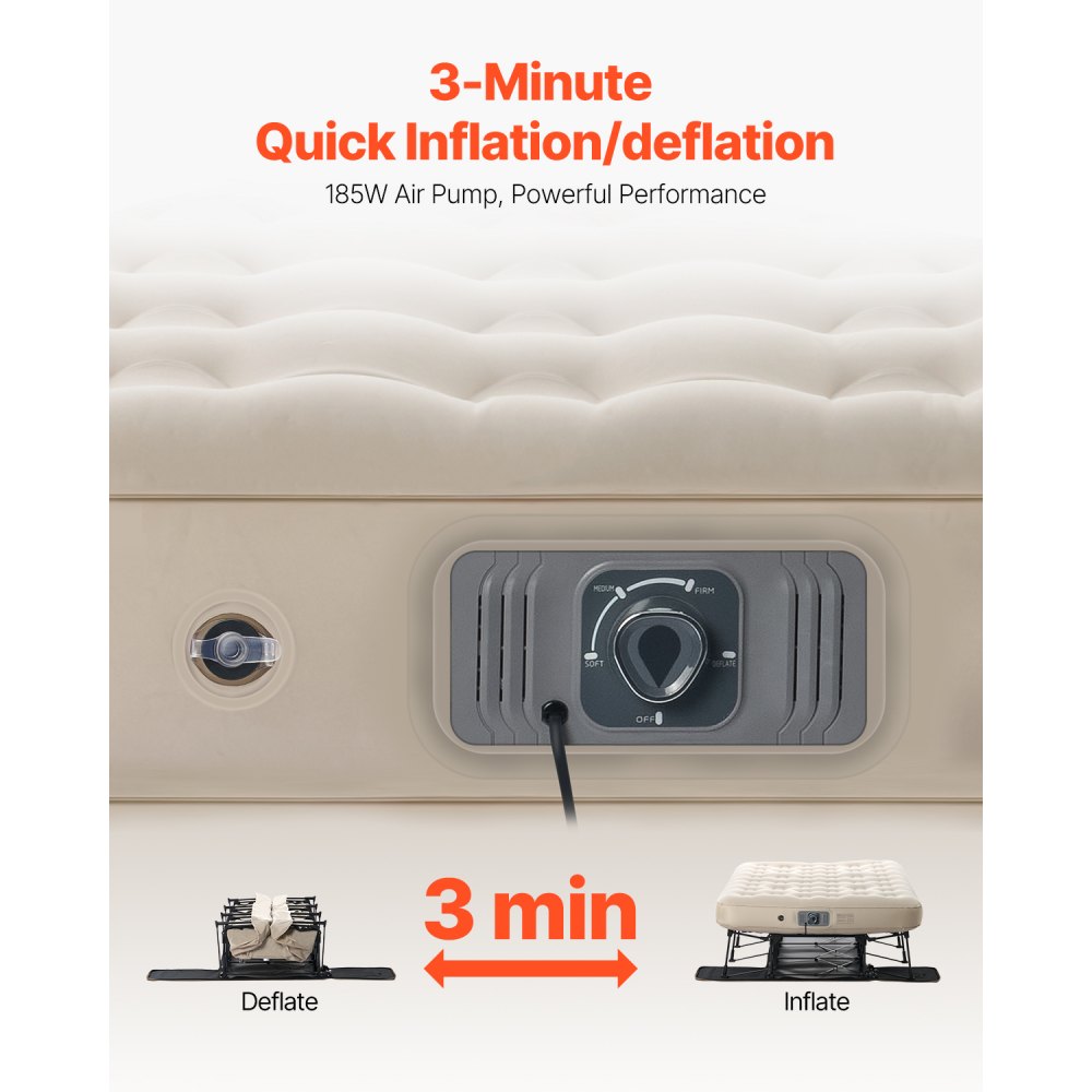 VEVOR Luftmatratze mit Rahmen 197x153x63 cm, aufblasbares Campingbett für 2 Personen mit eingebauter Pumpe, tragbare Luftbetten tragen 272 kg, überall aufblasbares Bett für Gäste beim Camping, Reisen