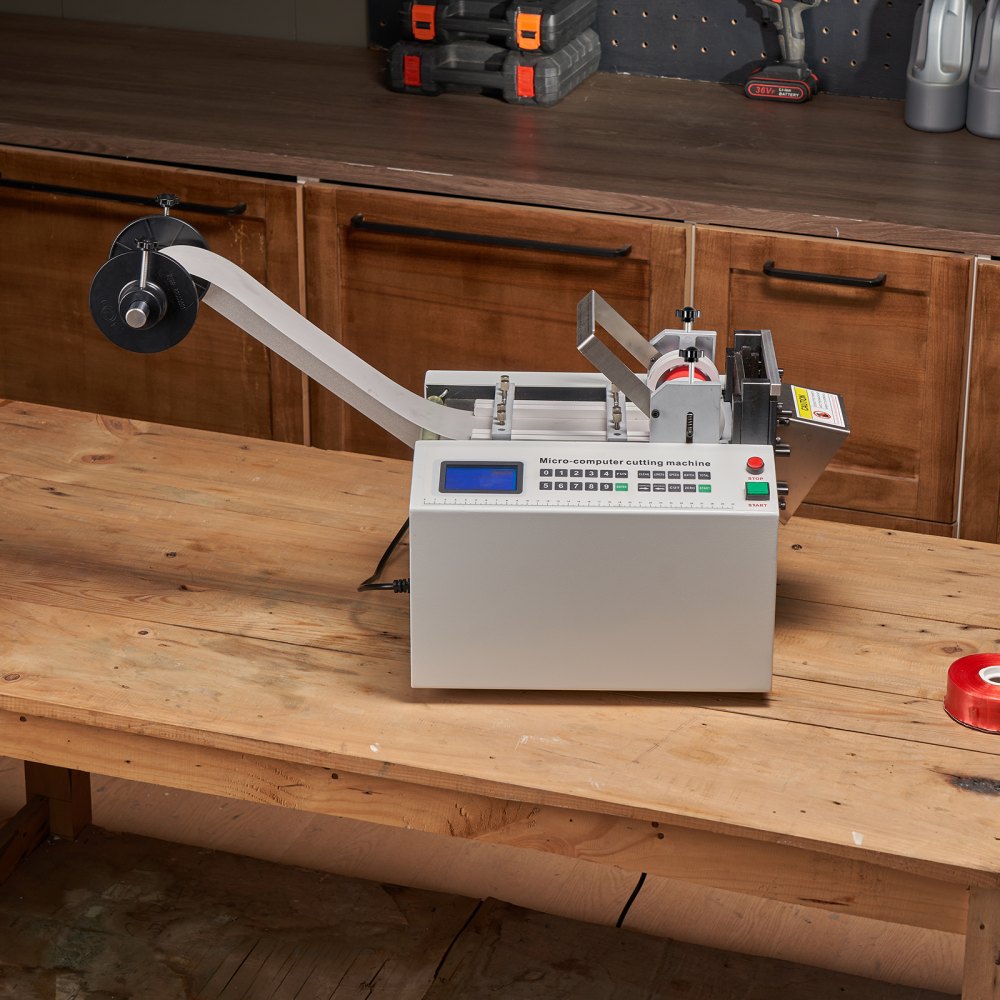 VEVOR Automatischer Schrumpfschlauchschneider, Kabelrohrschneidemaschine mit 1–85 mm Schnittbreite, 0,1–99999,9 mm Länge, Rohrschneider für Schrumpfschläuche, Fiberglasrohre, Kabel, Wachsschläuche