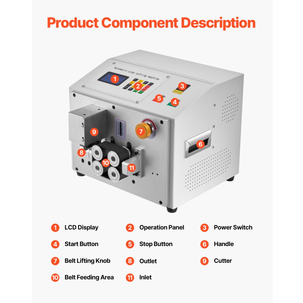 VEVOR Automatischer Schrumpfschlauchschneider, Rohrschneidemaschine mit LCD-Display, 1–20 mm Schnittdurchmesser, 0,1–99999,9 mm Schnittlänge, für PVC-PE-Rohre, Silikonrohre, weiche Wasserrohre