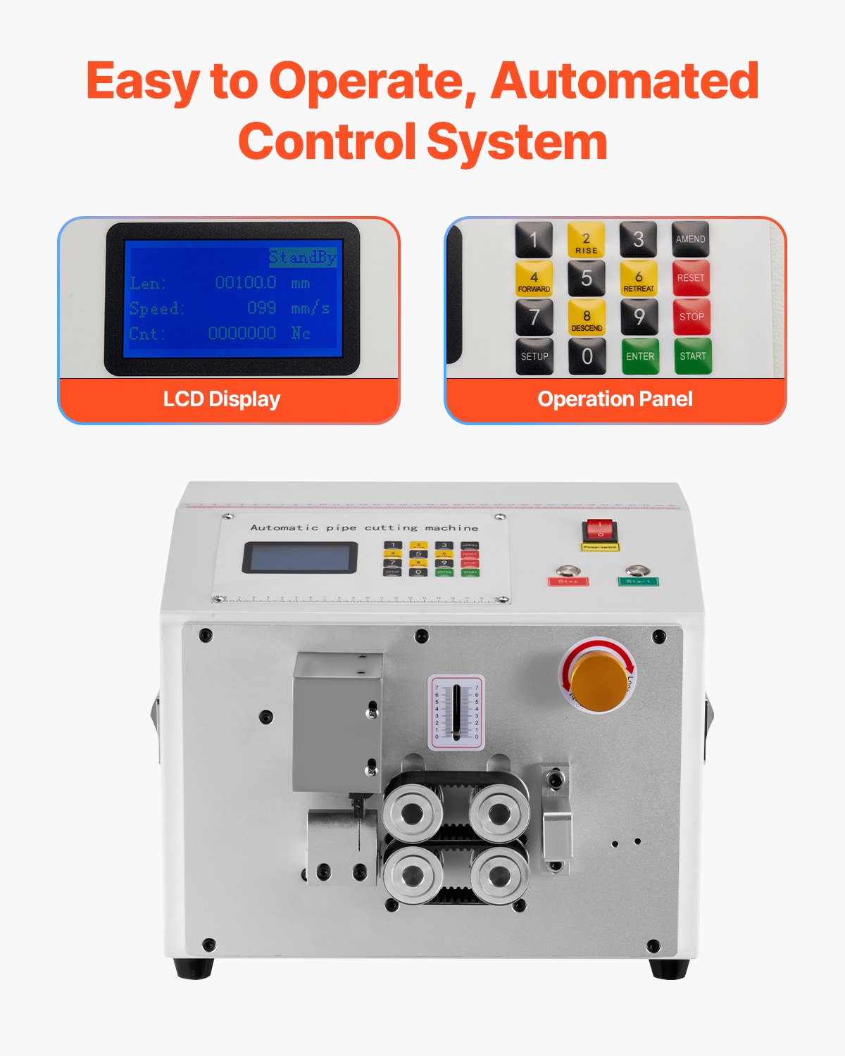 VEVOR Automatischer Schrumpfschlauchschneider, Rohrschneidemaschine mit LCD-Display, 1–20 mm Schnittdurchmesser, 0,1–99999,9 mm Schnittlänge, für PVC-PE-Rohre, Silikonrohre, weiche Wasserrohre