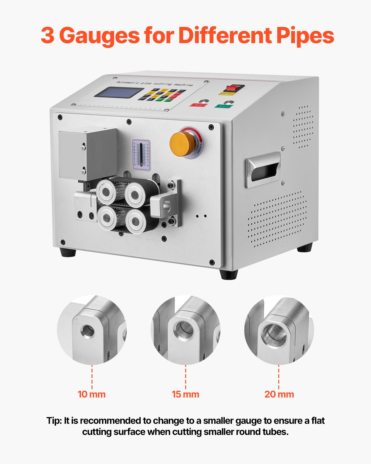 VEVOR Automatischer Schrumpfschlauchschneider, Rohrschneidemaschine mit LCD-Display, 1–20 mm Schnittdurchmesser, 0,1–99999,9 mm Schnittlänge, für PVC-PE-Rohre, Silikonrohre, weiche Wasserrohre